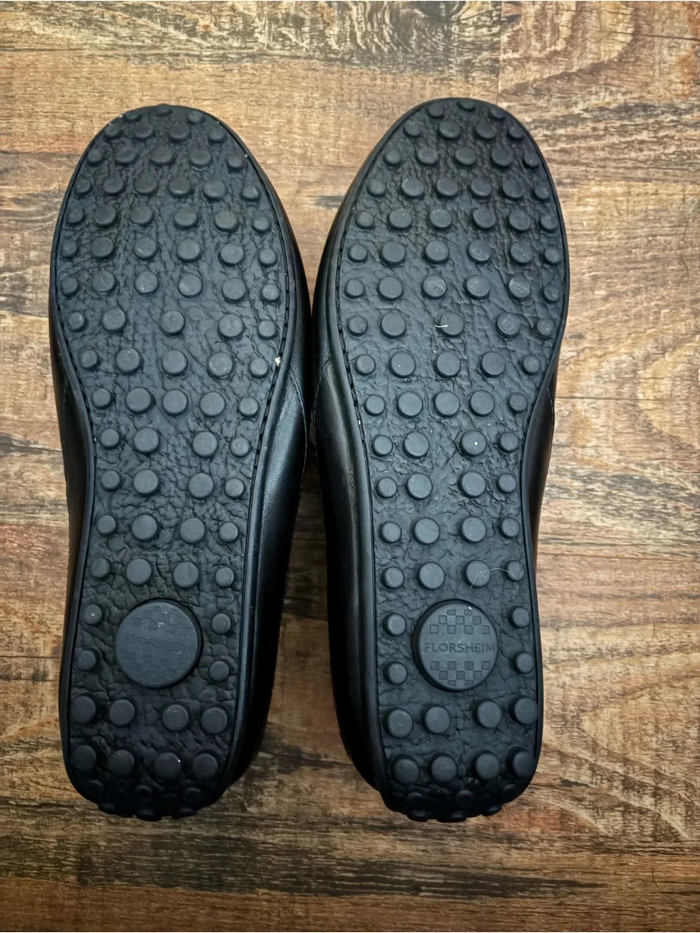 Florsheim Black Leather Slip-On Driving Loafers .